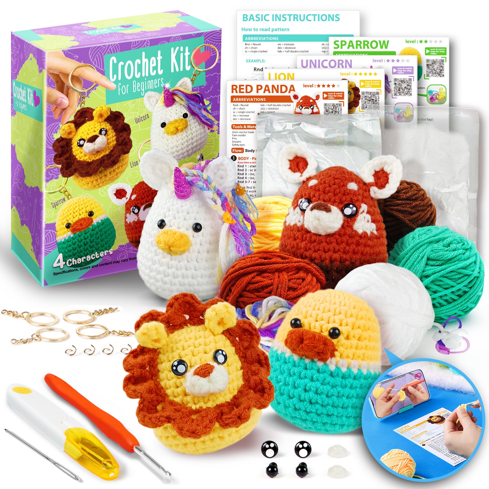 KOMBLEE Crochet Kit for Beginners - Complete DIY Crochet Starter Set-B20