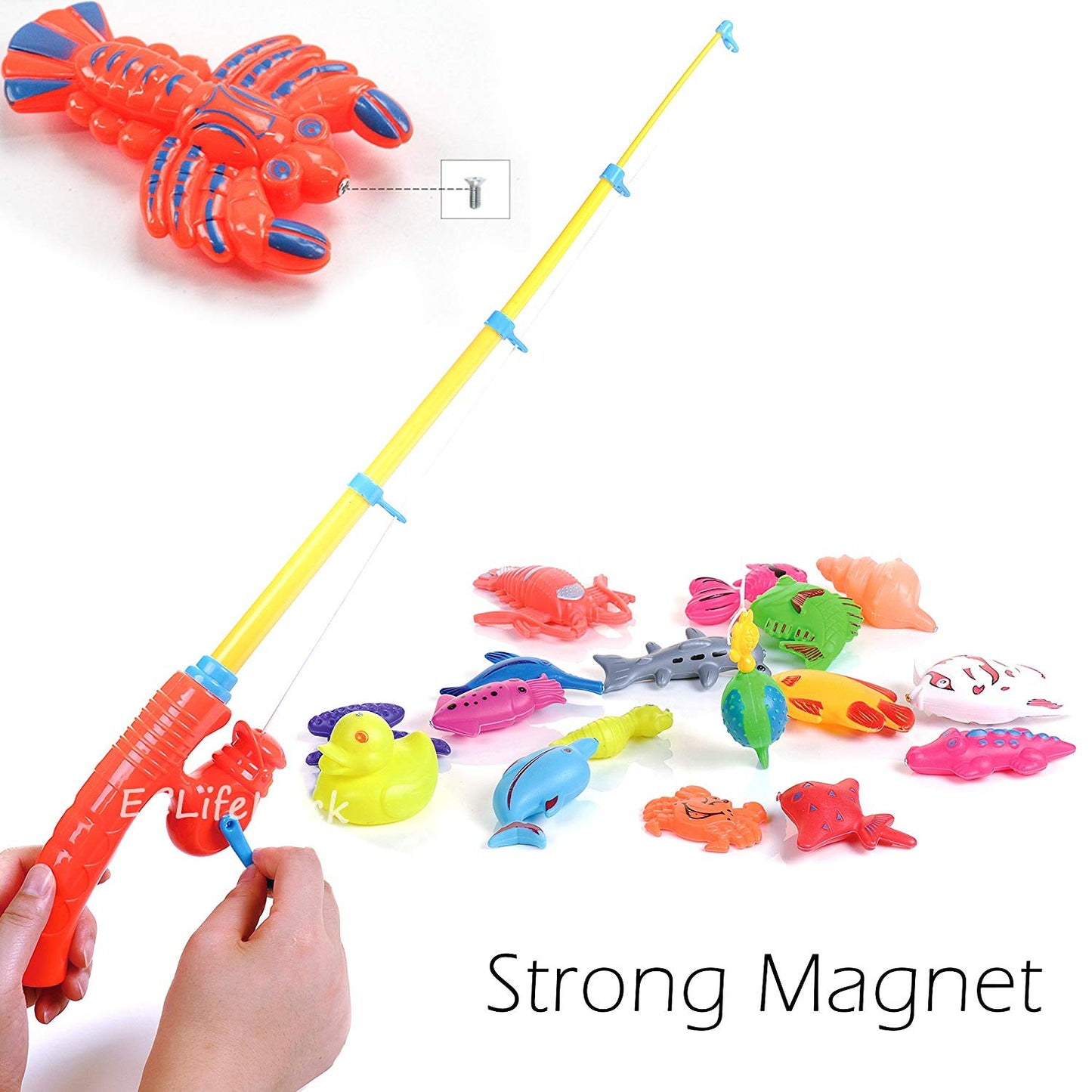 CozyBomB™ Kids Fishing Bath Toys Game | 17Pcs Magnetic Floating Toy Magnet Pole Rod Net, Plastic Floating Fish - Toddler Education Teaching and Learning Colors (New)