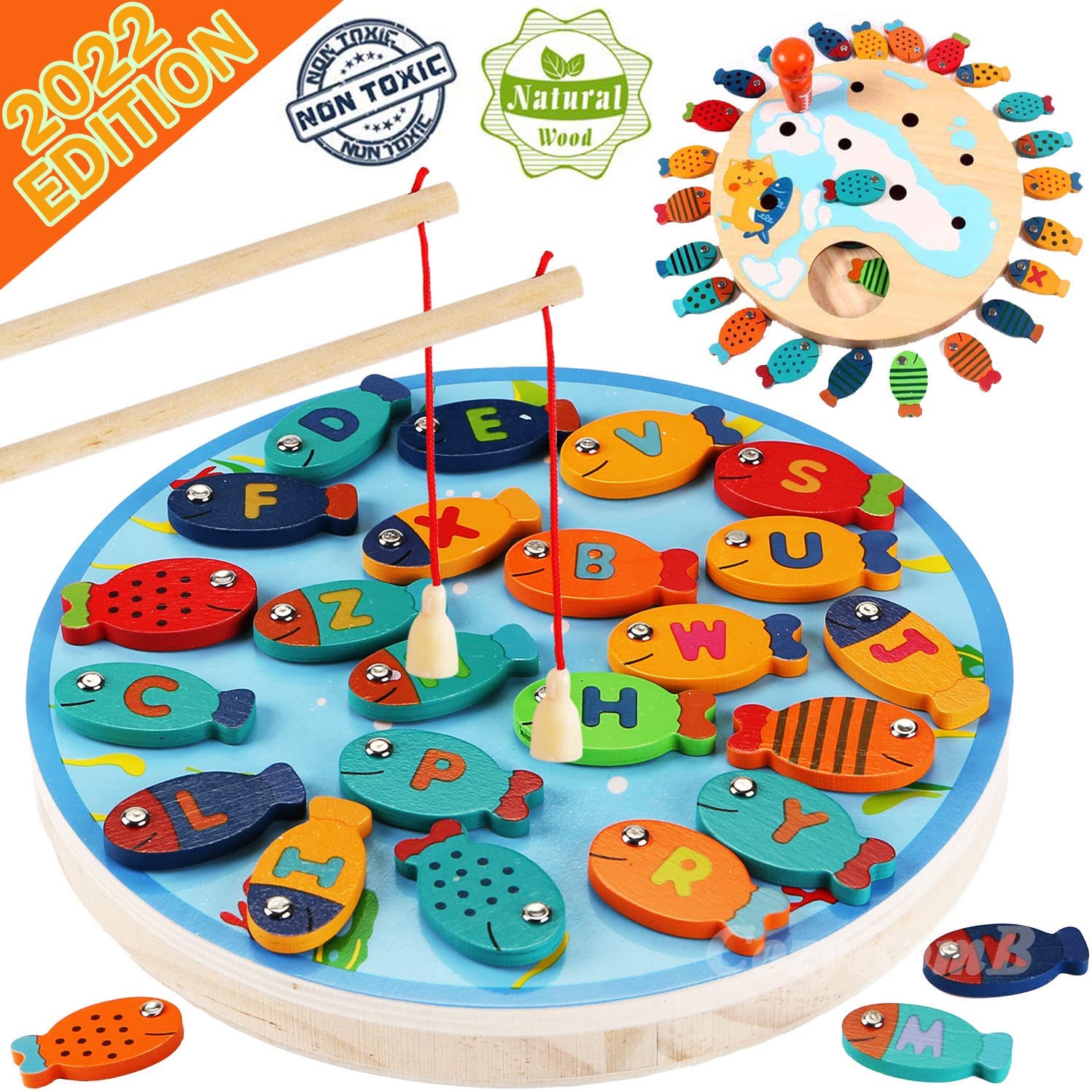 Kids Fishing Game Magnetic Wooden Fish Catching Game STEM Learning