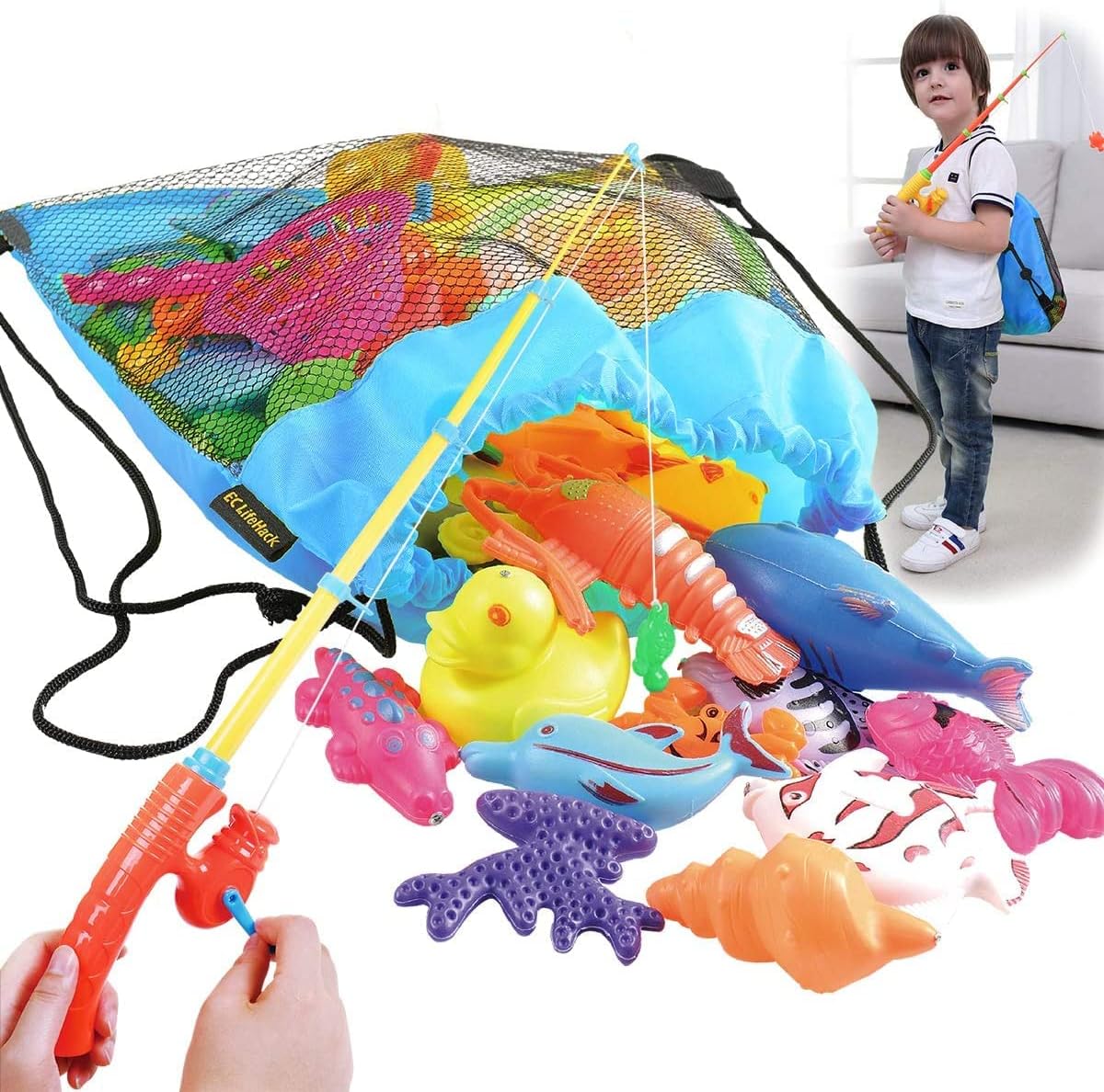 CozyBomB™ Magnetic Fishing Game for Kids | Bath Pool Toys Set for Water Table Learning Education Fishin for Bathtub Fun with Animal, Poles Rod Net Fishes for Kids Age 3 4 5 6 Year