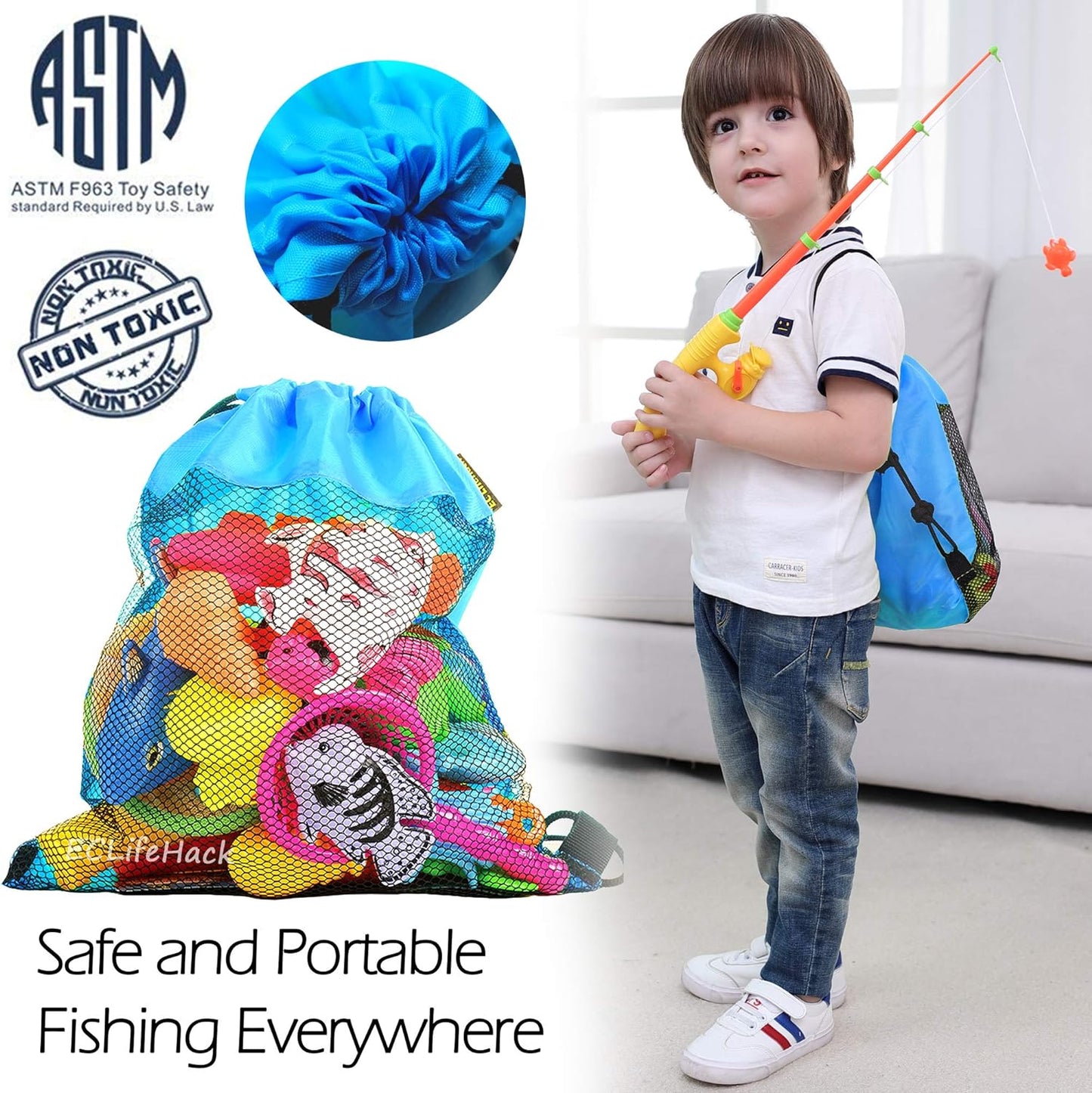 CozyBomB™ Magnetic Fishing Game for Kids | Bath Pool Toys Set for Water Table Learning Education Fishin for Bathtub Fun with Animal, Poles Rod Net Fishes for Kids Age 3 4 5 6 Year